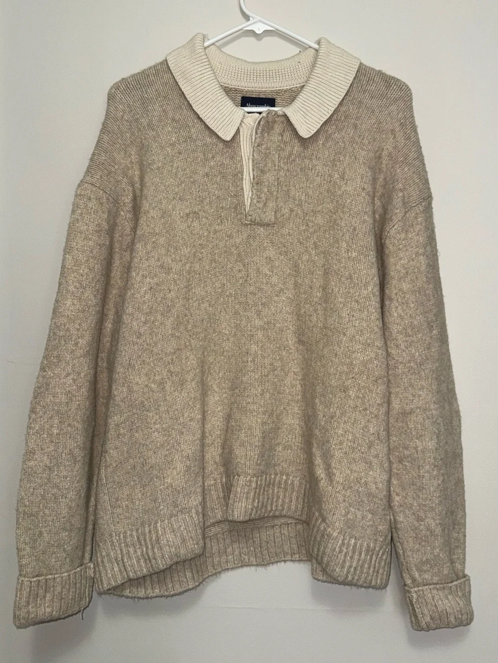 Abercrombie & Fitch Beige Crewneck Sweater with Cream Collar